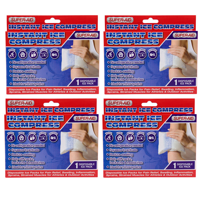 4 Pk First Aid Instant Cold Compress Ice Pack Disposable Injury Sprain Swelling