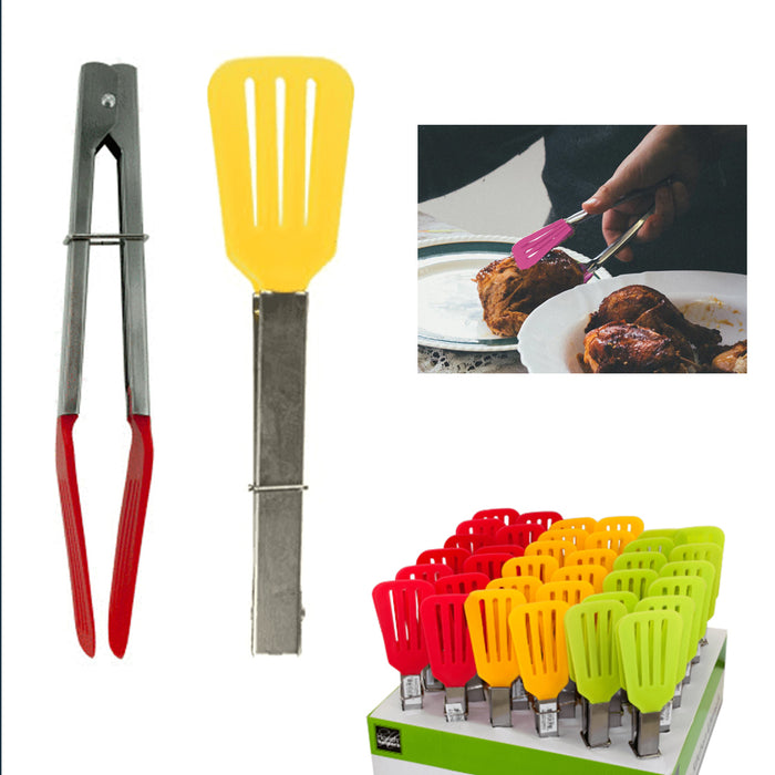 6 Pack Kitchen Tongs Nylon Tips Slotted Serving BBQ Salad Waffle Small Turner