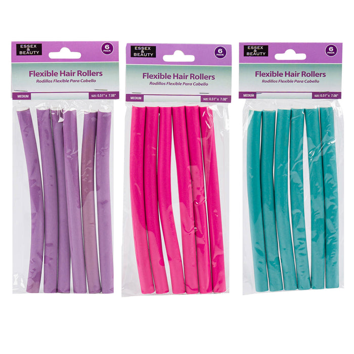 12 Pc Medium Flexible Curl Hair Rollers Perm Rods Flexi Curlers Foam Bend Salon