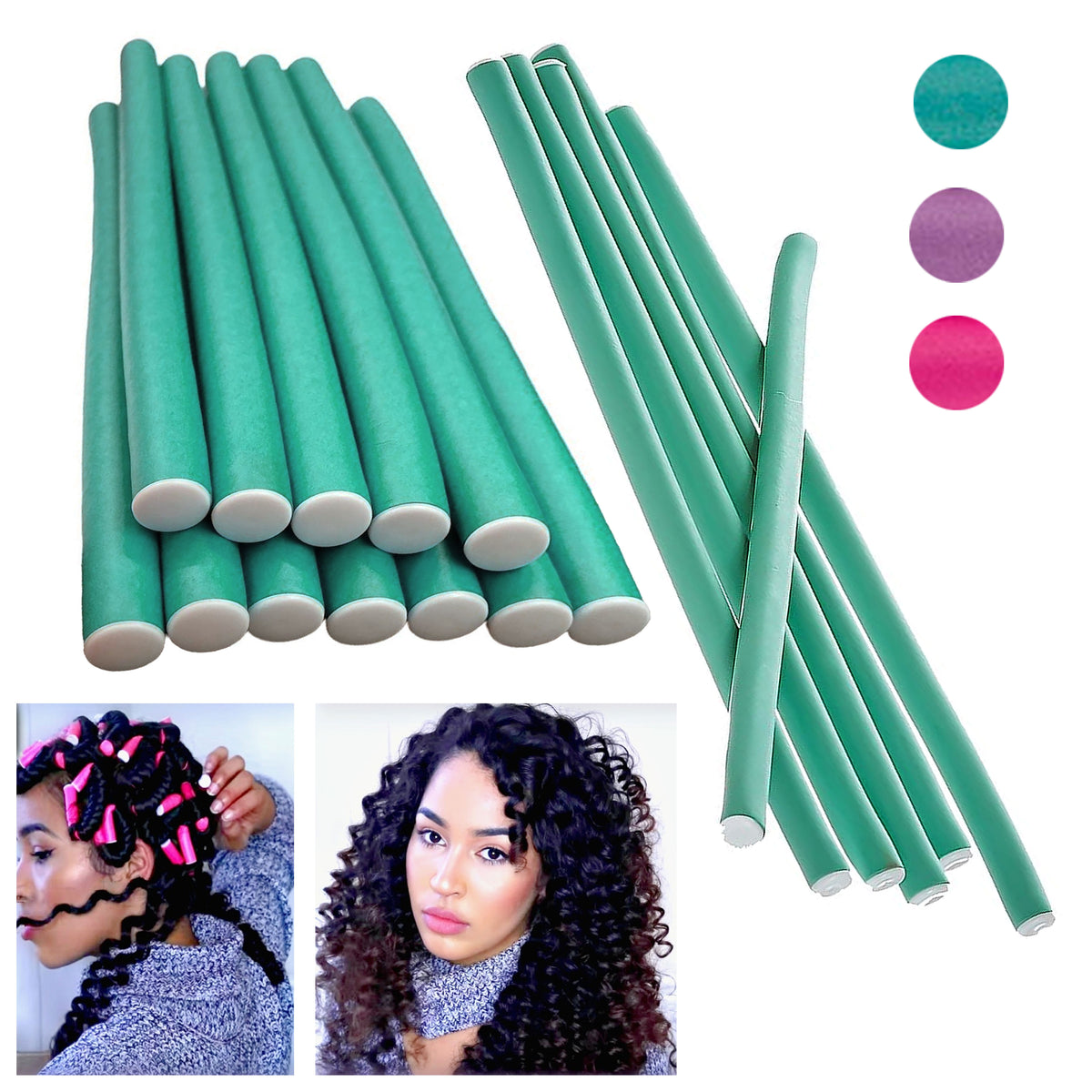 24 Pc Large and Small Flexi Rods Curl Hair Rollers Perm Curlers Soft F ...