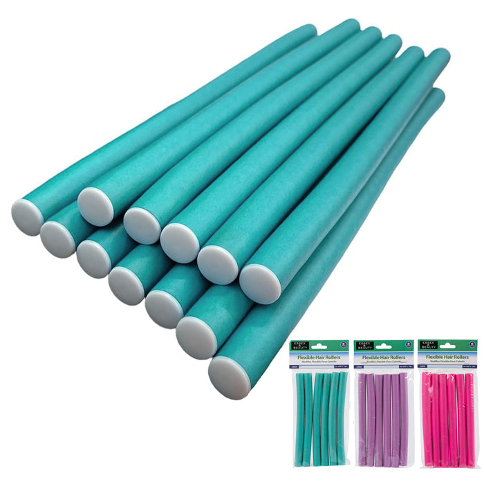 12 Pc Flexible Curl Hair Rollers Perm Rods Flexi Curlers Foam Bend Salon Large