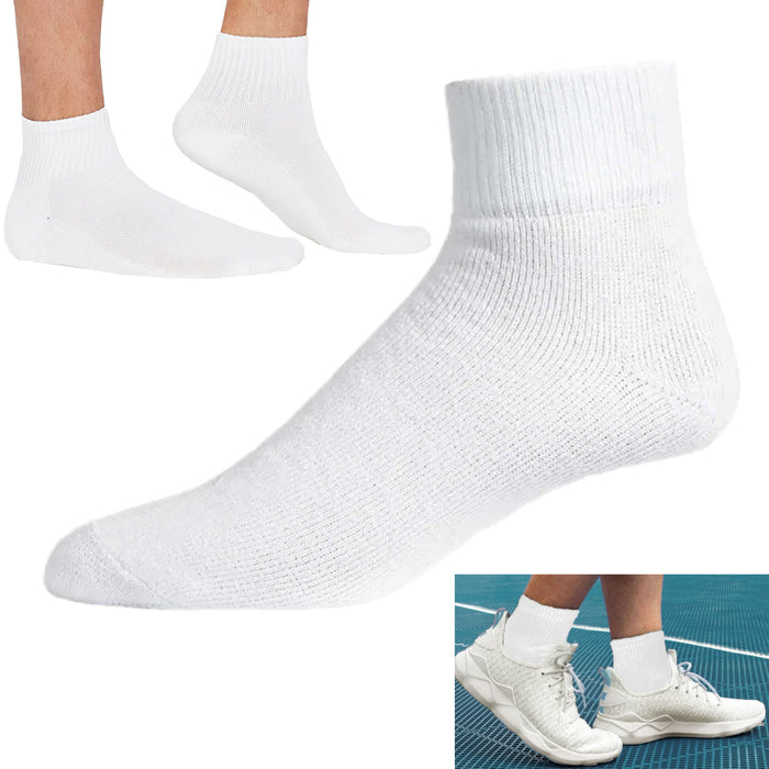 12 Pairs Running Sports Socks Quarter Ankle Low Cut Crew Mens Womens White 9-11