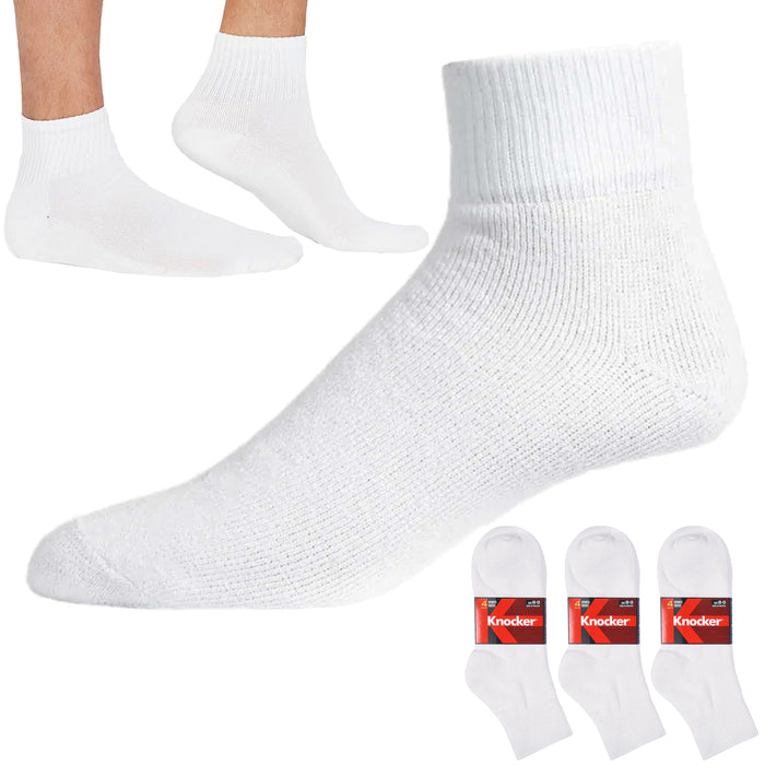 12 Pairs Sport Socks High Performance Running Quarter Ankle Crew Men White 10-13