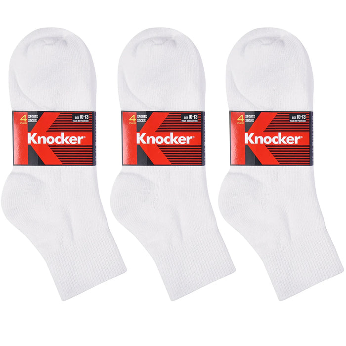12 Pairs Sport Socks High Performance Running Quarter Ankle Crew Men White 10-13