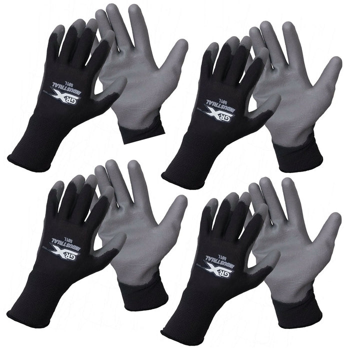 4 Pairs Safety Work Gloves Thin PU Coated Palm Industrial High Performance L