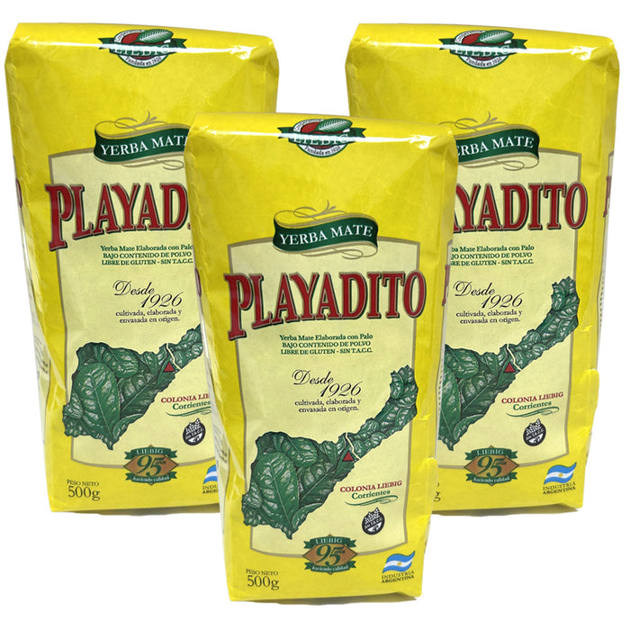 Yerba Mat3 Pack  Playadito 1.1Lbs/500gr 1/2kg EA Bag Argentine Yerba with Stems
