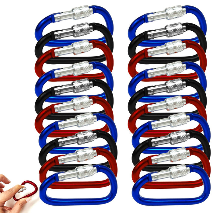 20 Lightweight Aluminum Locking Carabiner 2 5/8" D Ring Screw Lock Clip Keychain