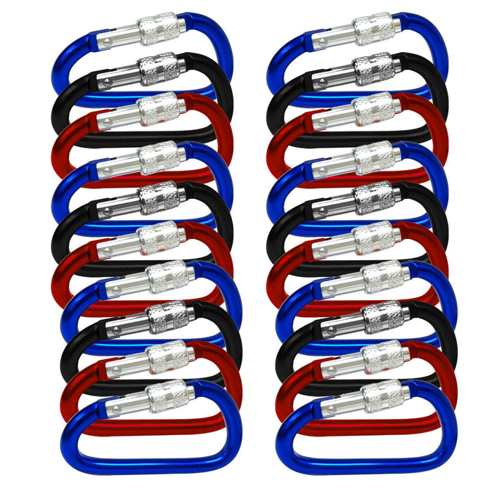 20 Lightweight Aluminum Locking Carabiner 2 5/8" D Ring Screw Lock Clip Keychain