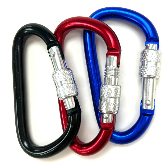 3 Auto Locking Carabines 2 5/8" Aluminum D-Ring Clips Camp Climbing Bag Keychain