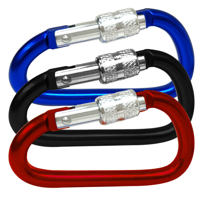 2 Pack Aluminum Locking Carabiner 2 5/8" Lightweight D Ring Screw Lock Keychain