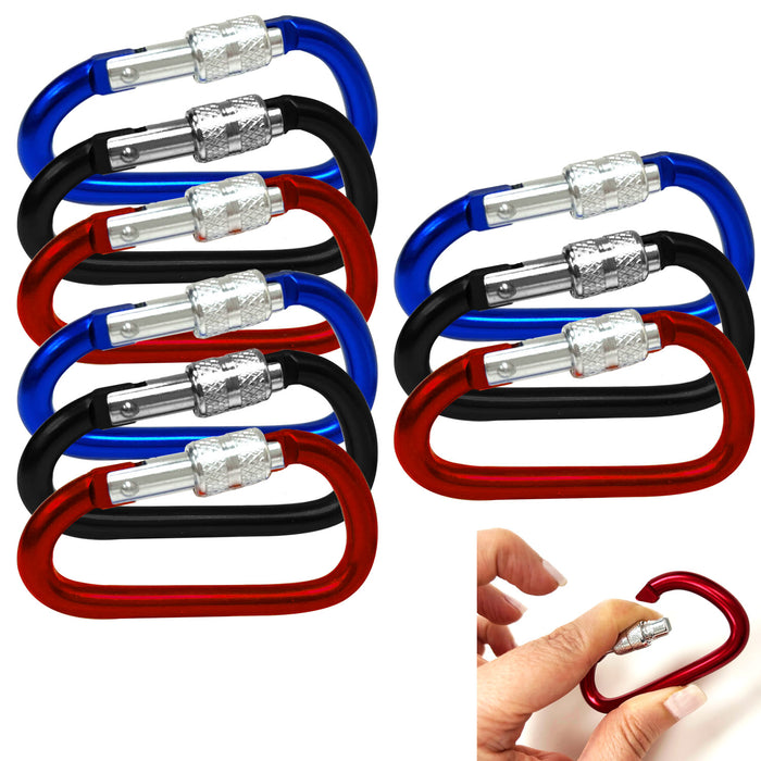 9 pc Carabiner Clip Key Hooks Keychain Aluminum D Ring Shape Keychain Clip Hook