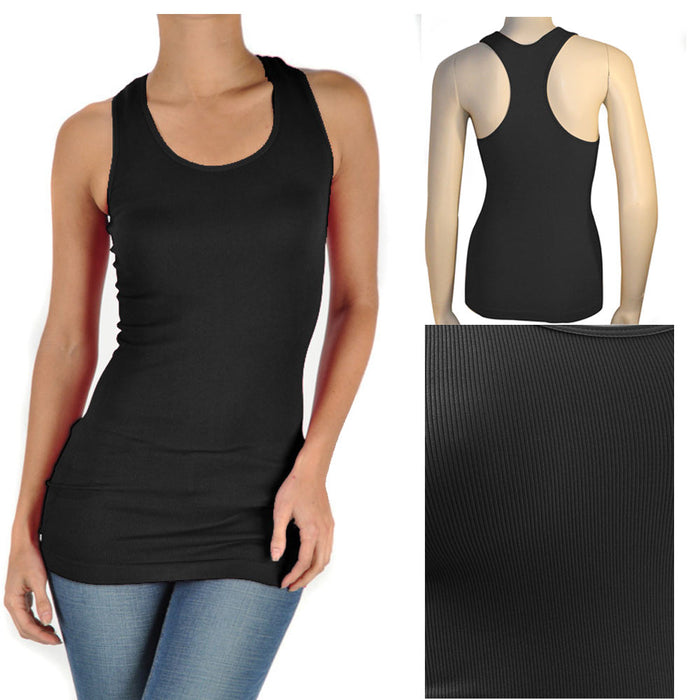 3 PC Tank Top Womens Sleeveless Yoga Gym Shirt Ribbed Racer Back Workout Black