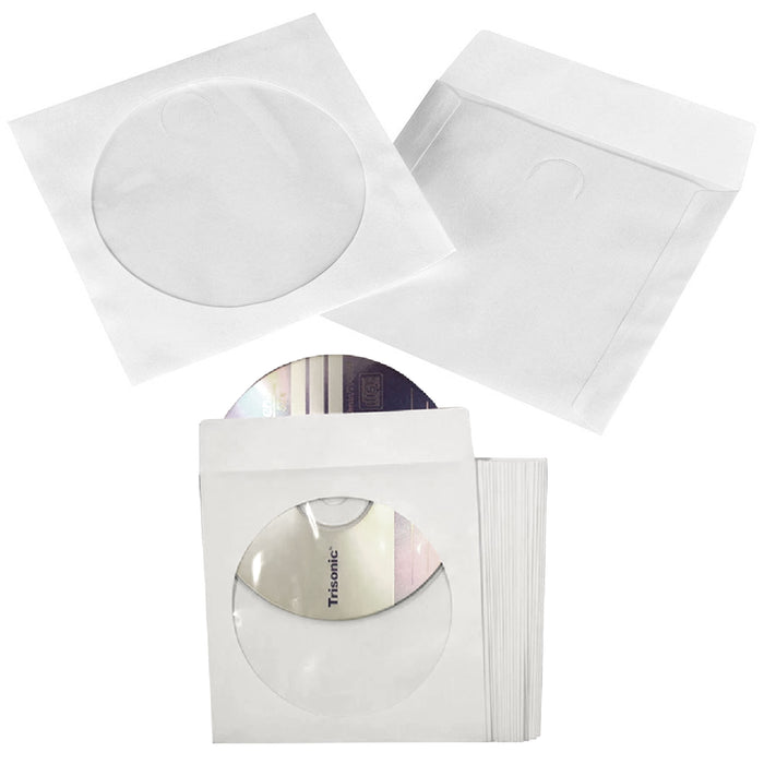 100 Pc Heavy Paper Envelopes Disc CD DVD Sleeves Flap Clear Window Storage White