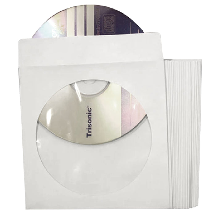 50 Pc CD DVD White Paper Sleeves Flap Clear Window Disc Envelopes Storage Case