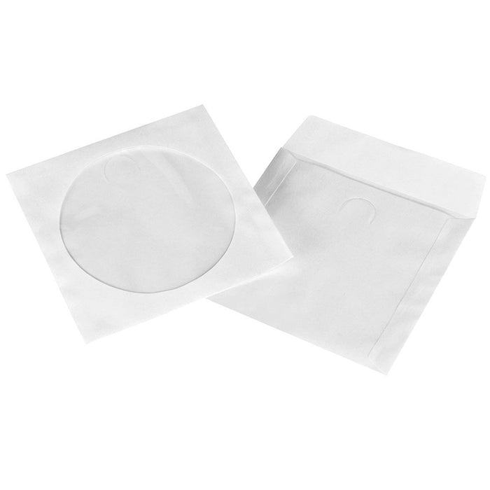 100 Pc Heavy Paper Envelopes Disc CD DVD Sleeves Flap Clear Window Storage White