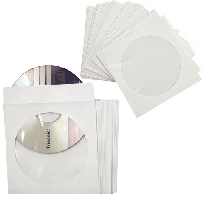100 Pc Heavy Paper Envelopes Disc CD DVD Sleeves Flap Clear Window Storage White