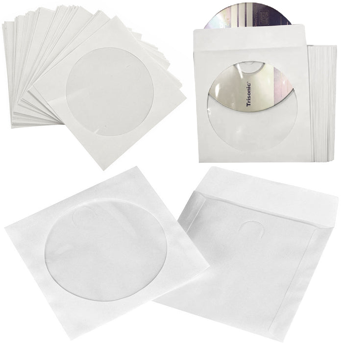 50 Pc CD DVD White Paper Sleeves Flap Clear Window Disc Envelopes Storage Case