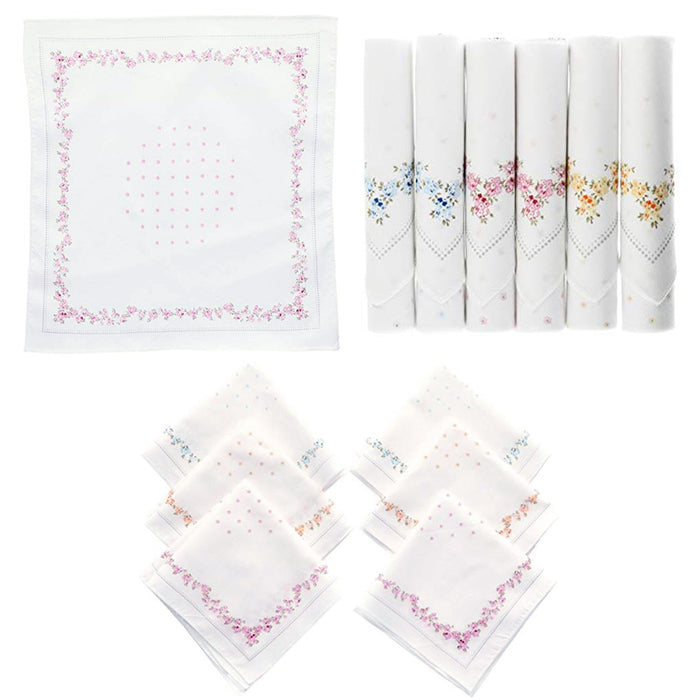 6 X Womens Handkerchiefs 100% Cotton Pocket Solid Fancy Ladies Suit Hankie Set