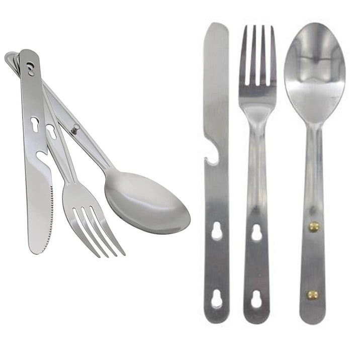 4 Sets Outdoor Eating Utensils 4in1 Fork Knife Spoon Stainless Steel Cutlery