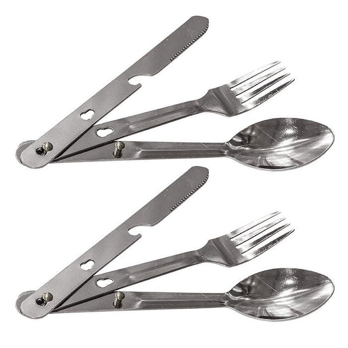 2 Sets Camping Cutlery 4 in 1 Eating Utensils Fork Knife Spoon Stainless Steel