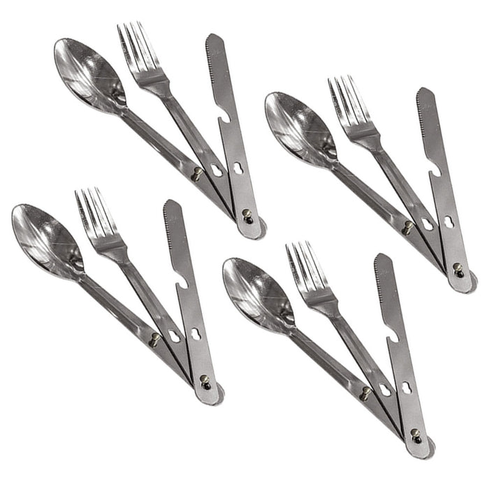 4 Sets Outdoor Eating Utensils 4in1 Fork Knife Spoon Stainless Steel Cutlery