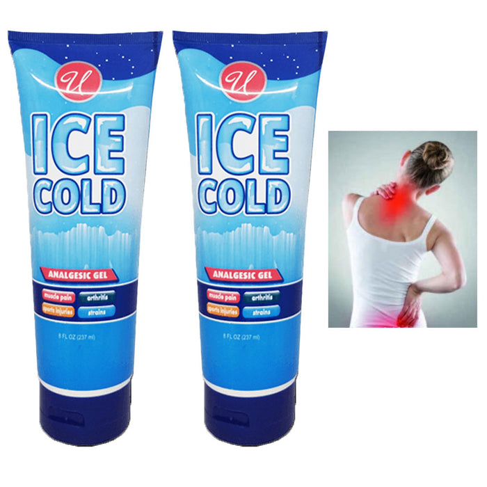 2 Ice Analgesic Gel 8 Oz Tube Menthol Muscle Rub Cream Sore Strained Pain Relief