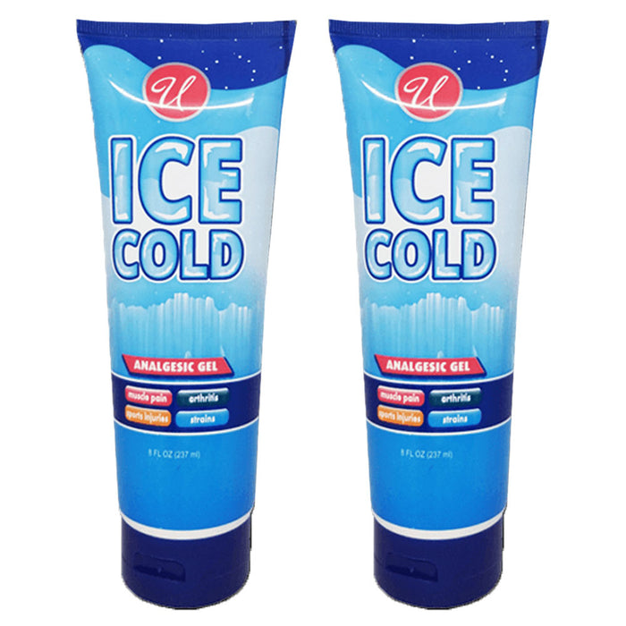 2 Ice Analgesic Gel 8 Oz Tube Menthol Muscle Rub Cream Sore Strained Pain Relief