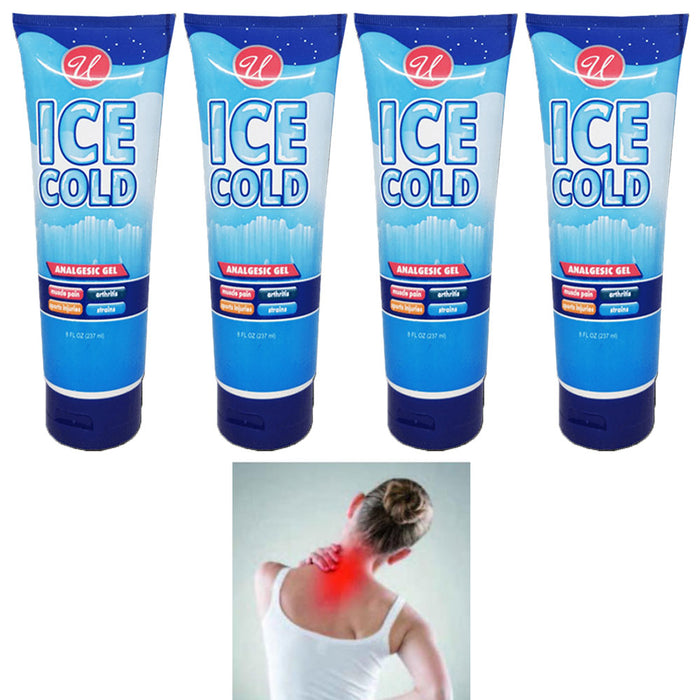 4 Ice Analgesic Gel Tube Pain Relief Menthol Muscle Rub Cream Sore Joints 8 Oz