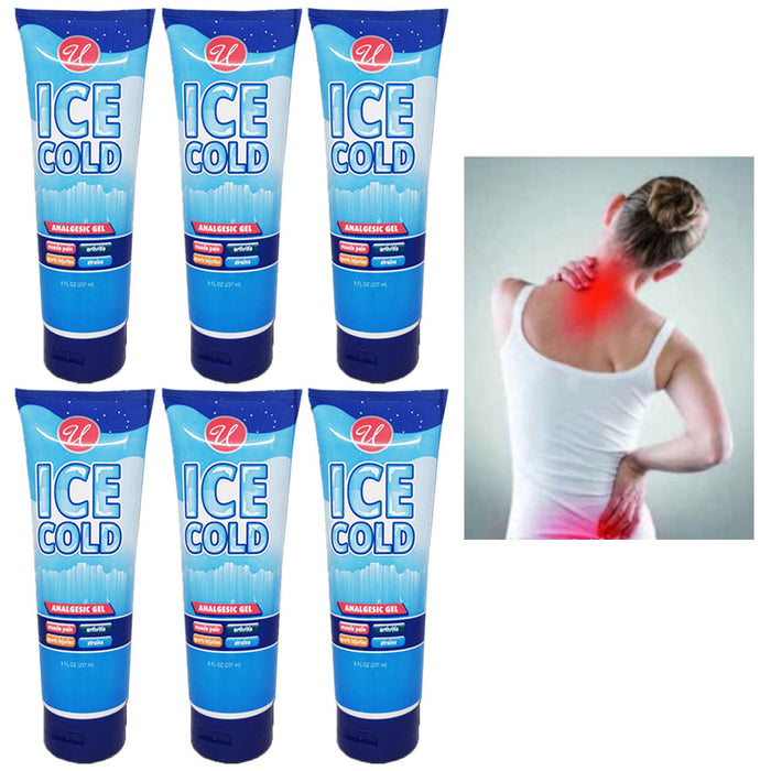 6 Menthol Pain Relieving Ice Analgesic Gel Tube Muscle Rub Cream Sore Joint 8 Oz