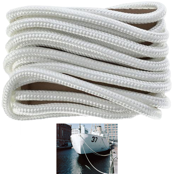 Double Braided 3/8" 20 Ft Dock Rope Line Loop Deck Boat Cord Yacht Anchor White