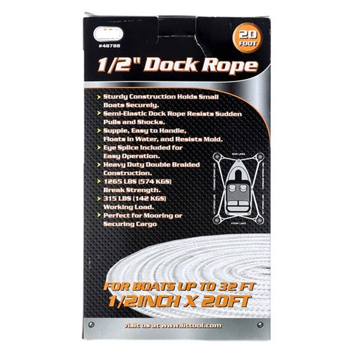 2 Pc White 1/2" 20 Ft Dock Line Double Braided Rope Deck Boat Cord Yacht Anchor