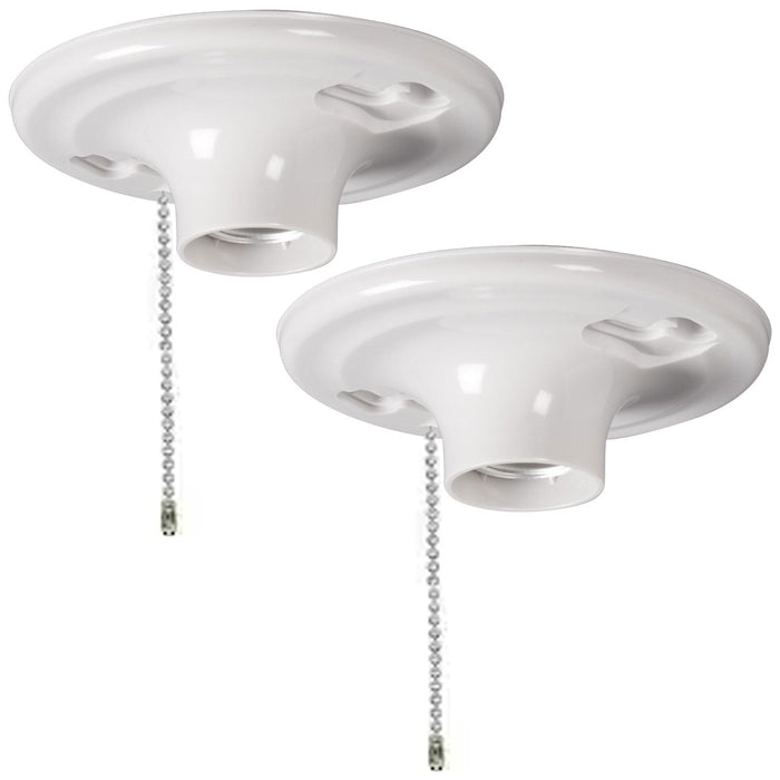 2 Lamp Holder Ceiling Mount Light Bulb Socket Fit Medium Base Pull Chain Fixture