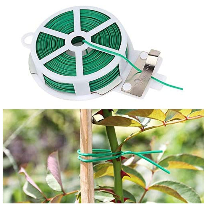 6 Pc Kitchen Bag Gardening Plant Green Twist Tie Wire Roll With Cutter 66ft Each