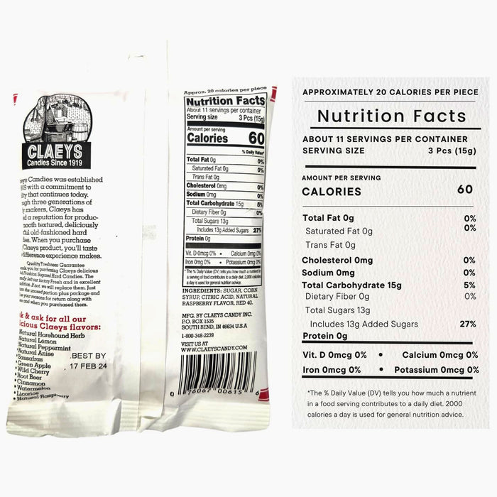 1 Bag Claeys Raspberry Hard Candy Old Fashioned Natural Drops Flavor Candies 6oz