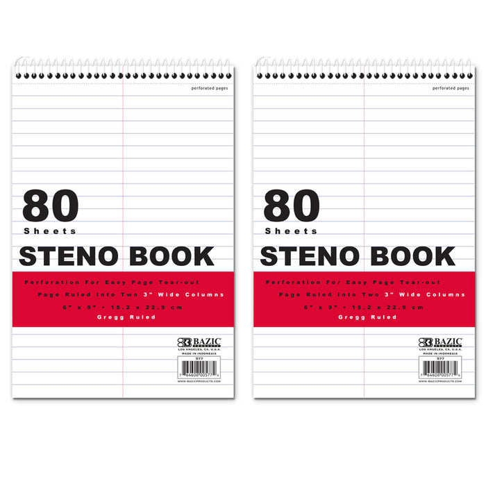 1 BAZIC Steno Notebook 6" X 9" White Sheet Gregg Ruled Office Notepad Perforated