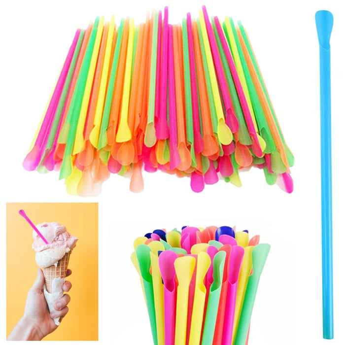 150 Spoon Straws Assorted Colors Sorbet Shaved Ice Snow Cone Slush Drink Party