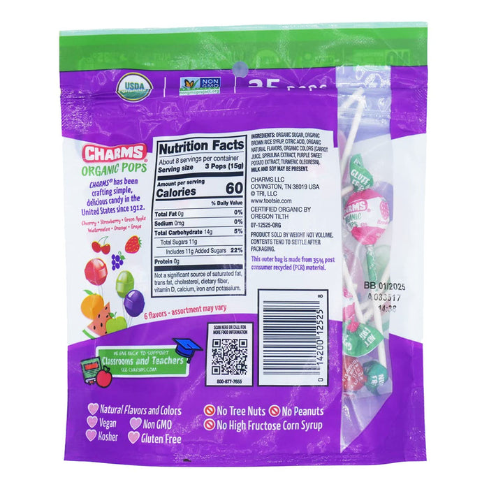 50 Charms Organic Pops Natural Flavors Lollipop Sweet Sucker Candy Vegan Treats