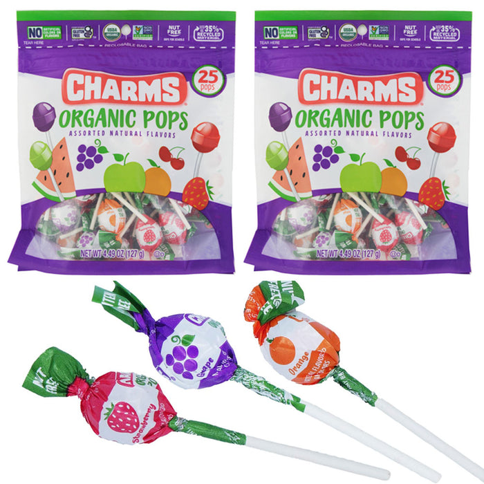 50 Charms Organic Pops Natural Flavors Lollipop Sweet Sucker Candy Vegan Treats