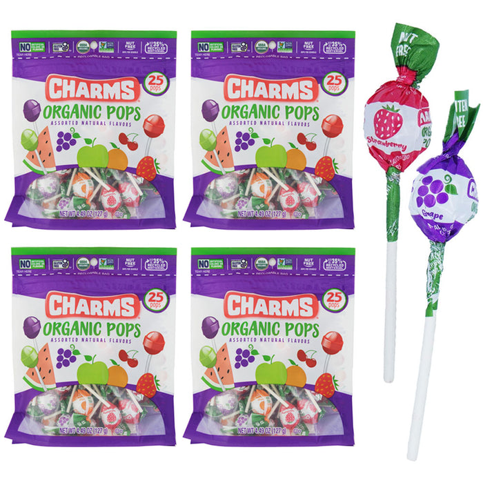 100 Charms Organic Pops Natural Flavors Vegan Lollipop Sucker Candy Gluten Free