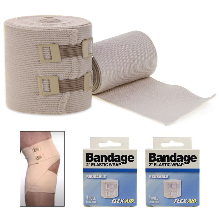 2 Pc Elastic Bandage Wrap With Metal Clips 2" Ankle Wrist Foot Sports First Aid