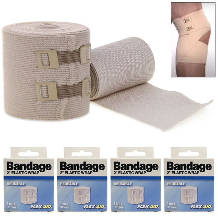 4 Pc Elastic Bandage Wrap 2" Compression With Metal Clips Ankle Wrist First Aid