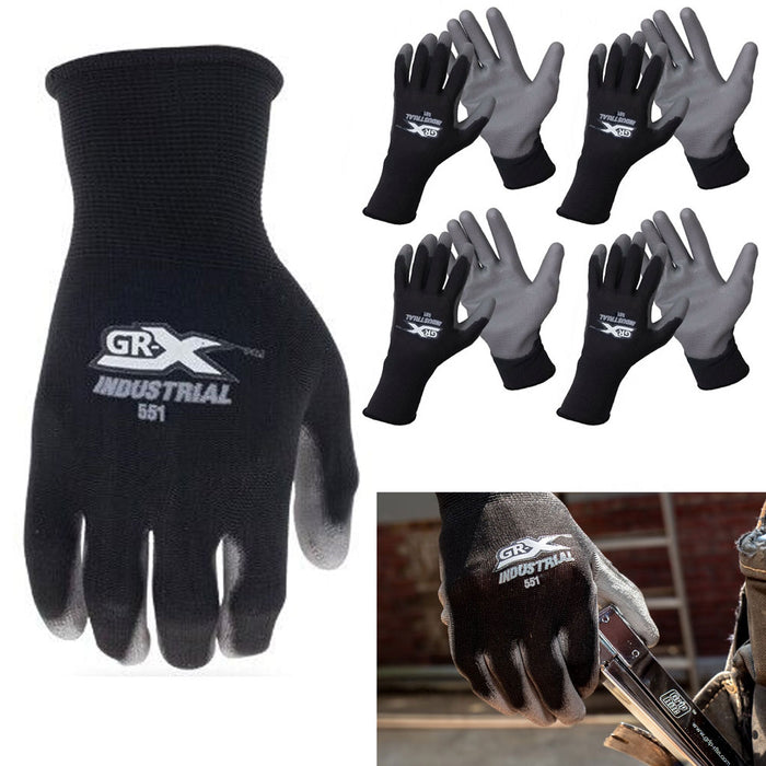 4 Pairs Safety Work Gloves Thin PU Coated Palm Industrial High Performance XL