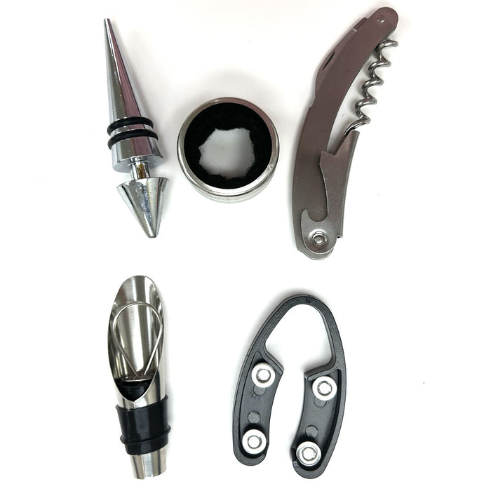 5-Piece Wine Bottle Opener Set Corkscrew Stopper Pourer Foil Cutter Kit Bar