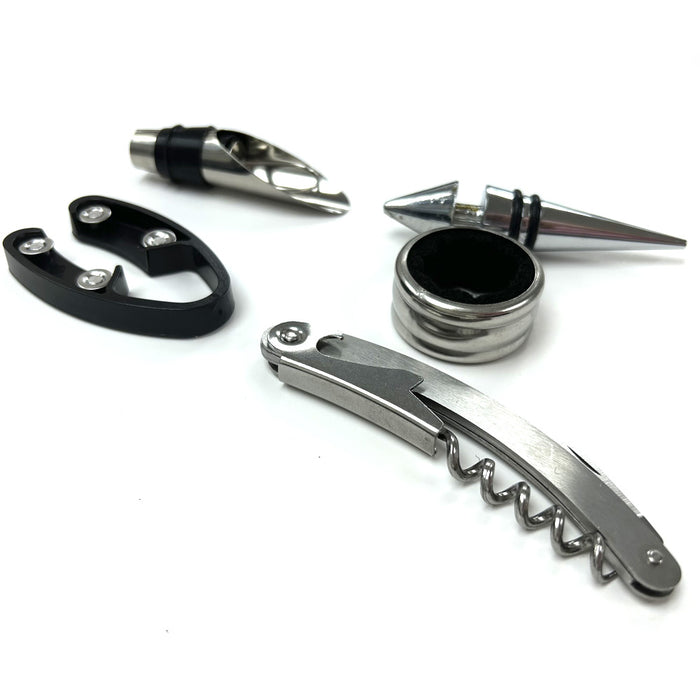 5-Piece Wine Bottle Opener Set Corkscrew Stopper Pourer Foil Cutter Kit Bar