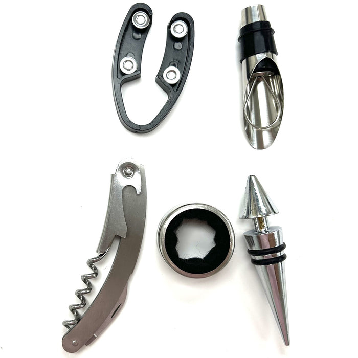 5-Piece Wine Bottle Opener Set Corkscrew Stopper Pourer Foil Cutter Kit Bar