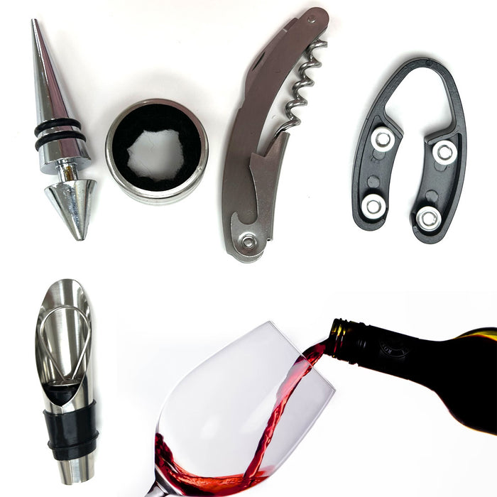 5-Piece Wine Bottle Opener Set Corkscrew Stopper Pourer Foil Cutter Kit Bar