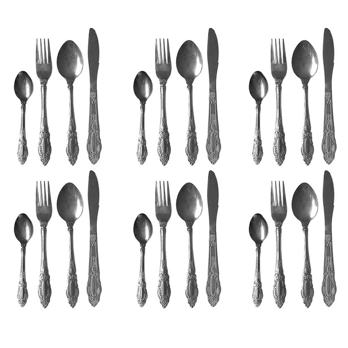 24 Pc Flatware Cutlery Silverware Stainless Steel Utensils Forks Spoons Knives