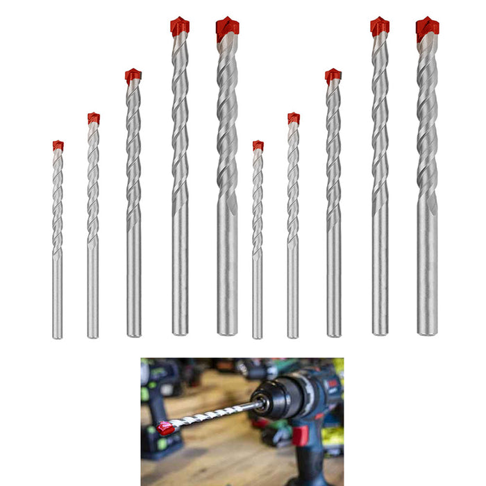 10 Pc Assorted Masonry Drill Bit Set 5/32" 3/16" 1/4" 5/16" 3/8" Heat Treated