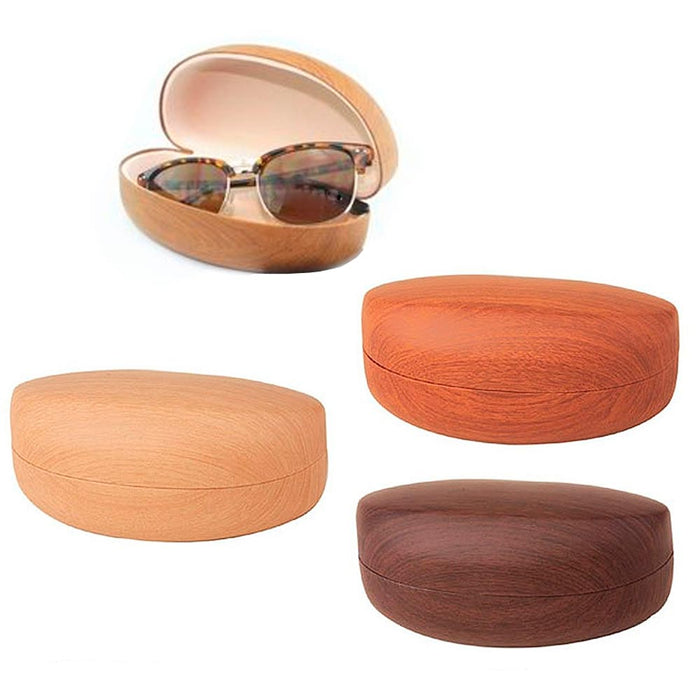 1 Large Hard Sunglasses Case Wooden Design Eye Glasses Portable Wood Clam Shell