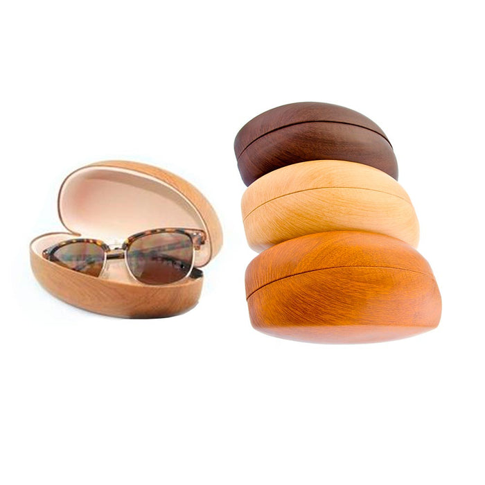 2 Sunglasses Case Holder Large Hard Wooden Clam Design Eye Glasses Portable Wood
